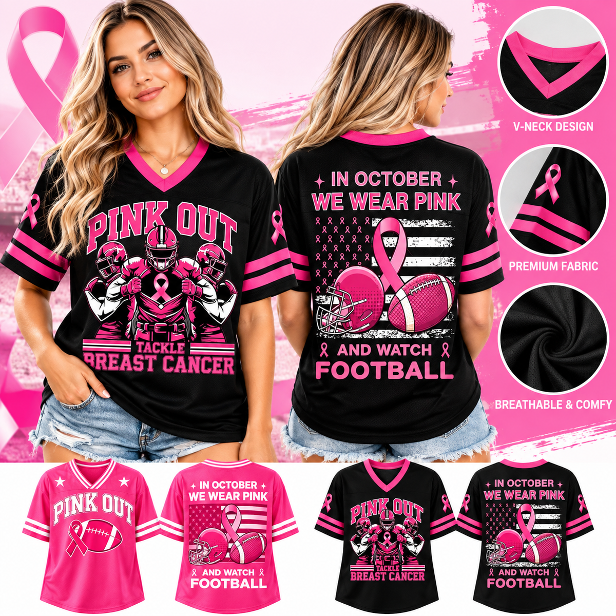 Football Pink Ribbon Breast Cancer Awareness Jersey