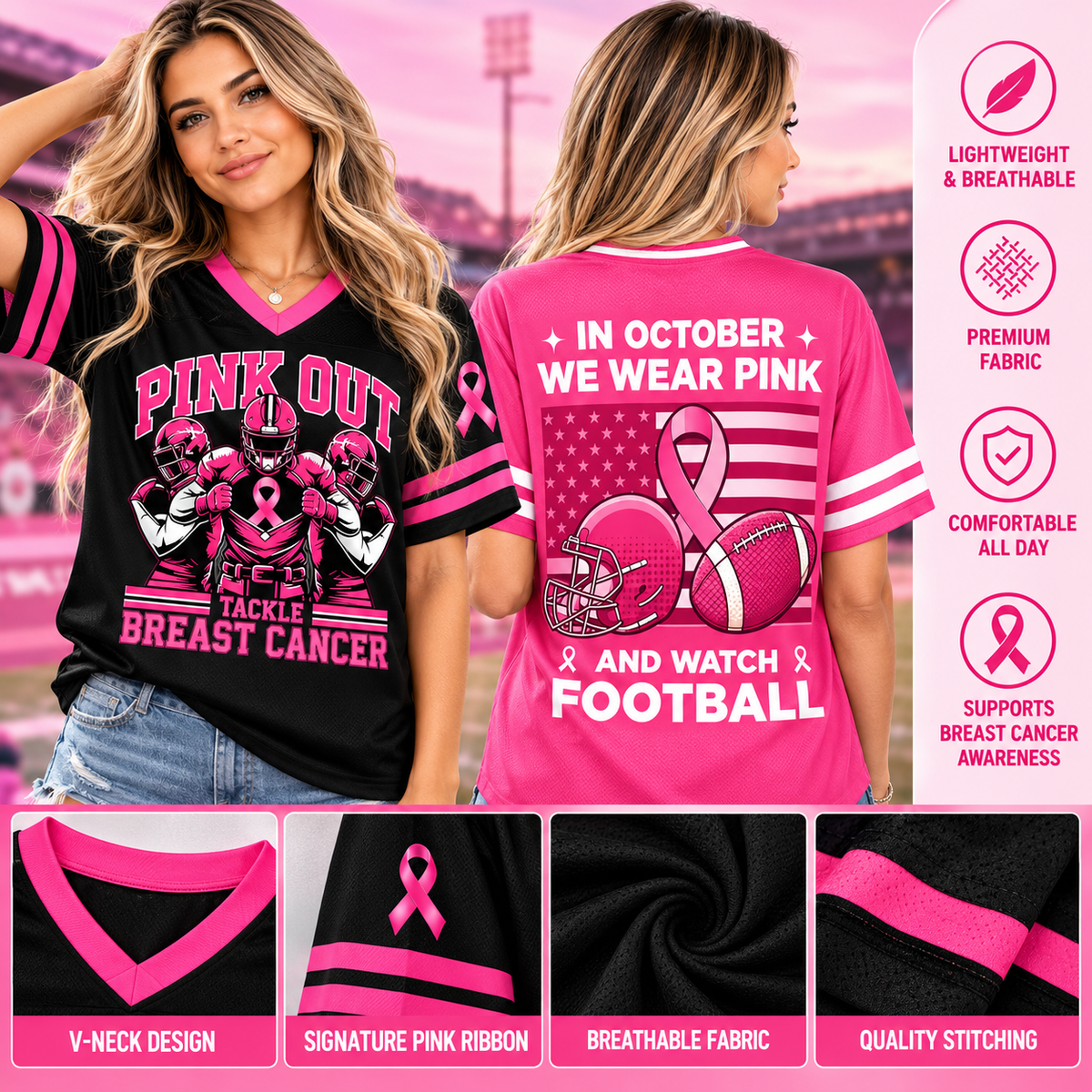 Football Pink Ribbon Breast Cancer Awareness Jersey