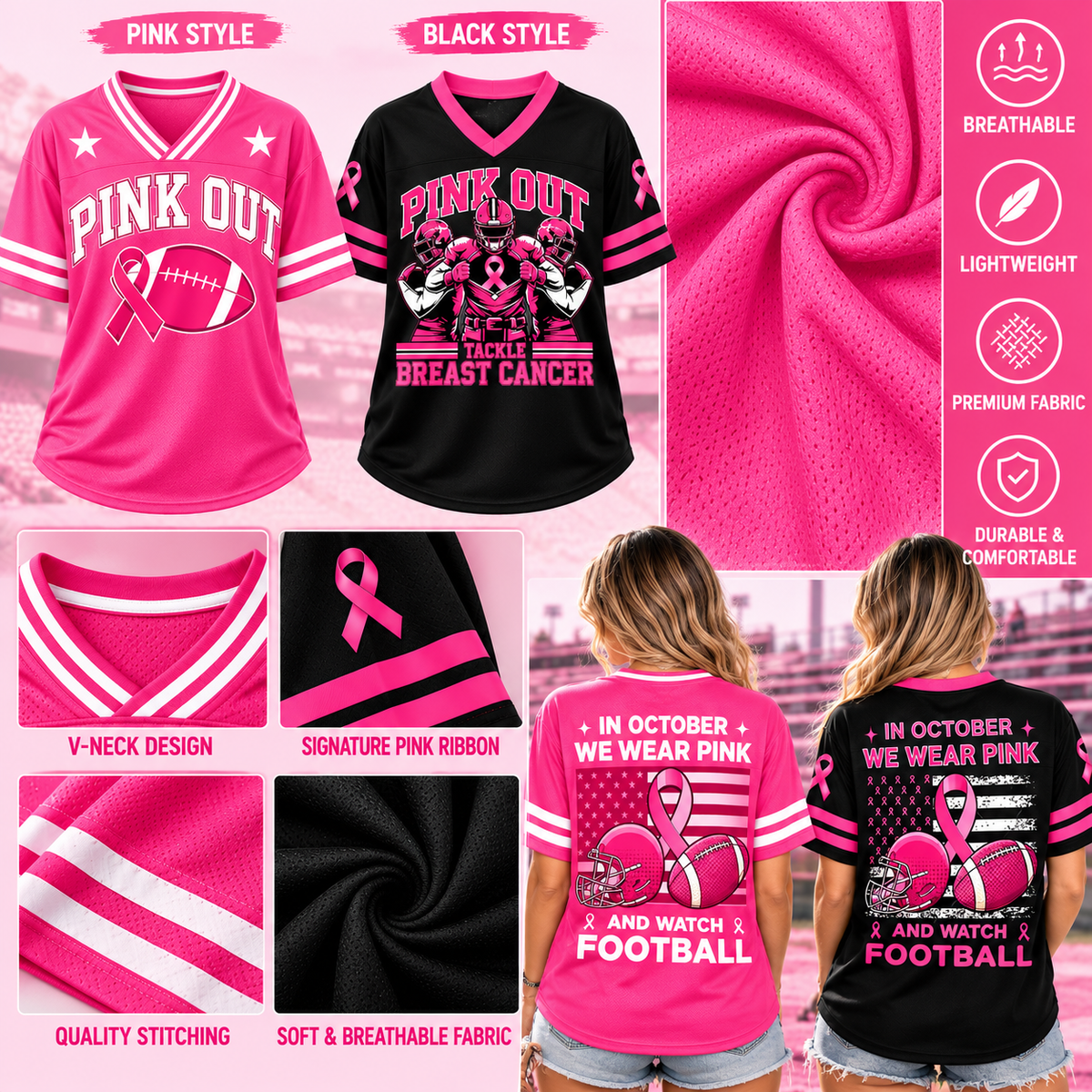 Football Pink Ribbon Breast Cancer Awareness Jersey